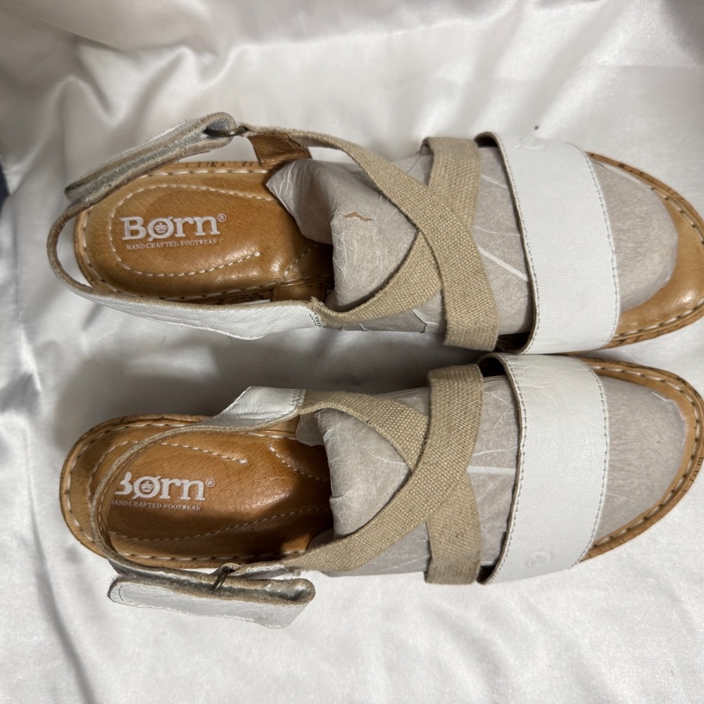 Born White and Tan Wedge Sandals